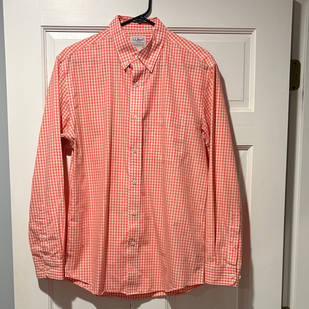 L.L. Bean Coral Checkered Dress Shirt